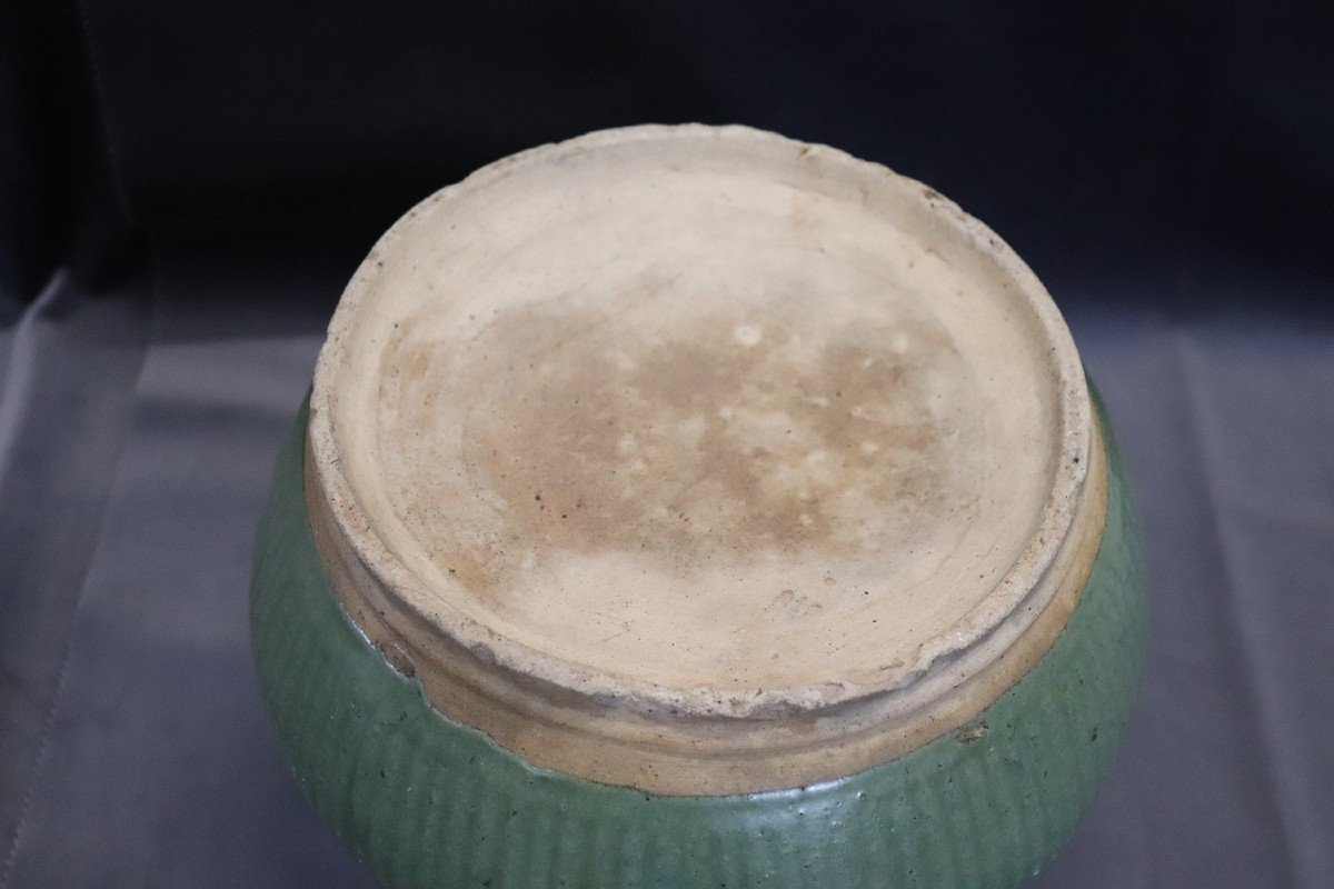 Pot En Grès Céladon Avec Détail Cannelé, Chine Ming Dynasty-photo-2