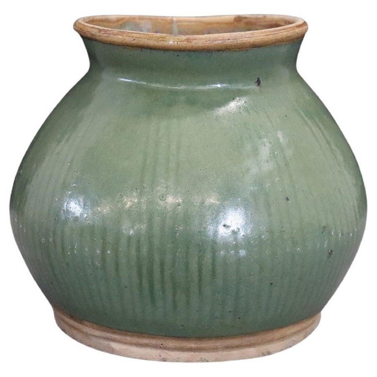 Pot En Grès Céladon Avec Détail Cannelé, Chine Ming Dynasty
