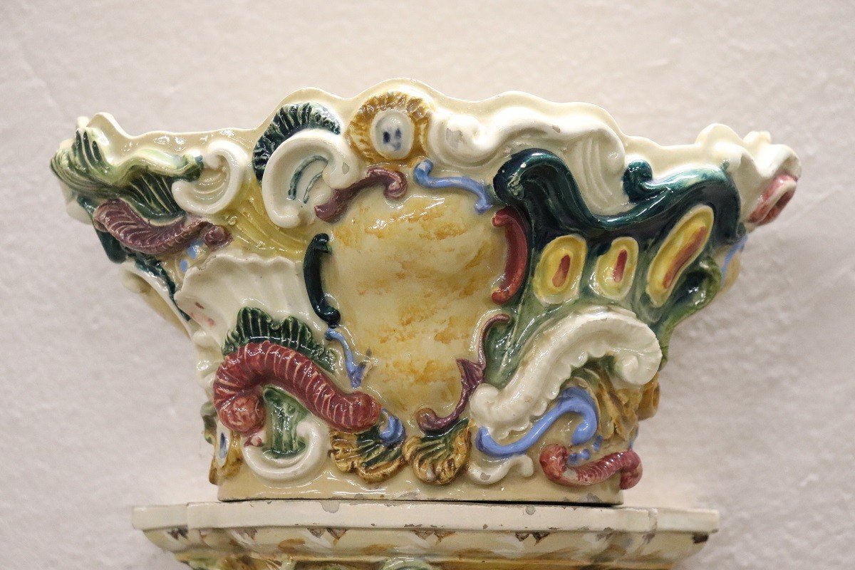 étagères En Majolica Avec Vase, Fin Du 19ème Siècle-photo-1
