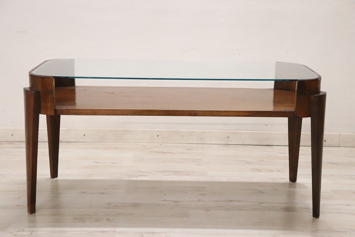 Table Basse Vintage En Bois Et Verre, 1950-photo-2