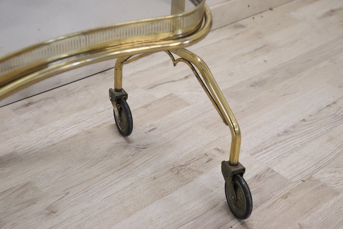 Brass And Glass Bar Cart With Tray, 1980s-photo-1