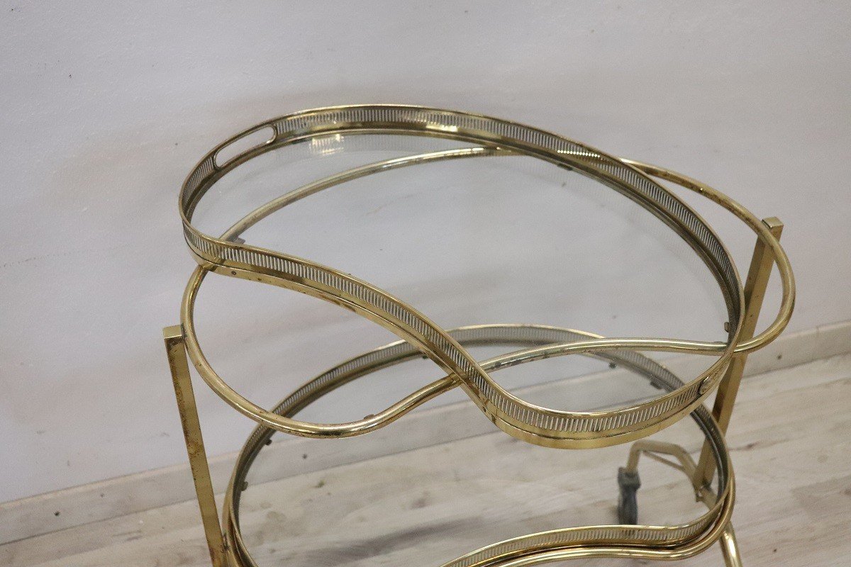 Brass And Glass Bar Cart With Tray, 1980s-photo-3