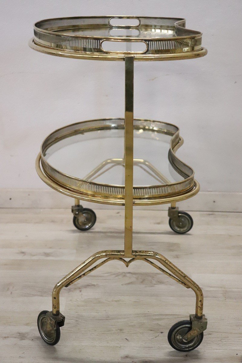 Brass And Glass Bar Cart With Tray, 1980s-photo-4