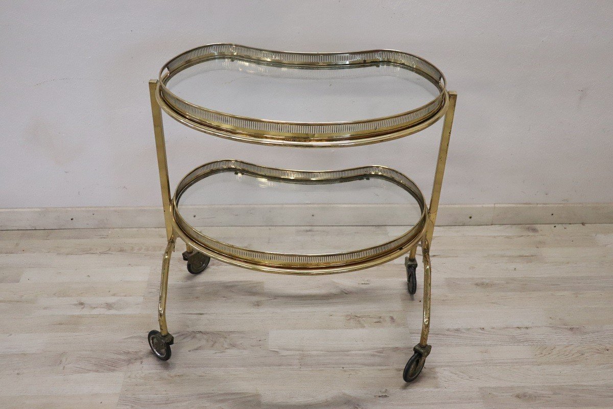 Brass And Glass Bar Cart With Tray, 1980s-photo-5
