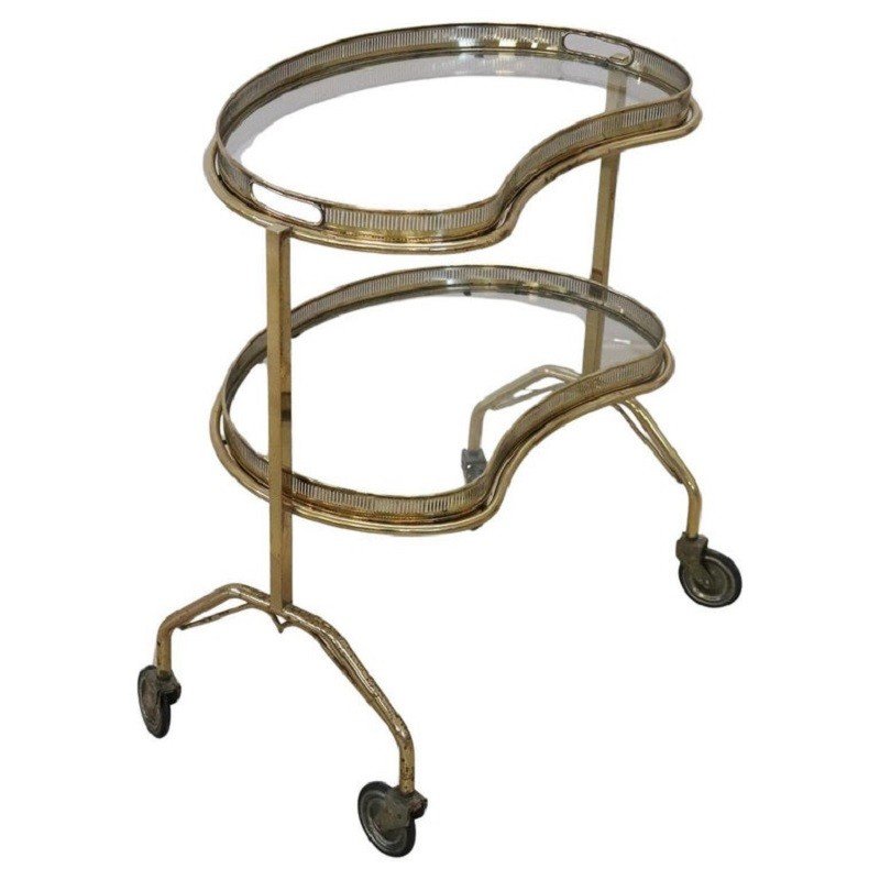 Brass And Glass Bar Cart With Tray, 1980s