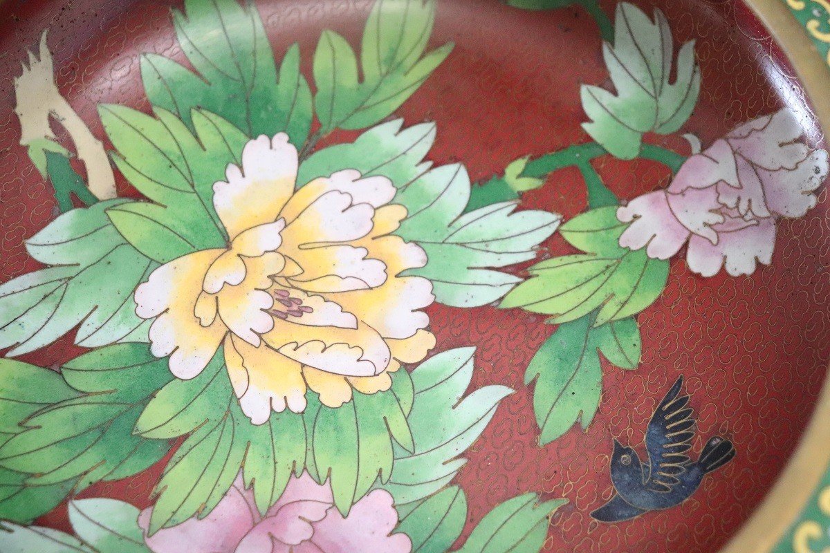 Bol Cloisonné Sur Support En Bois, 1980s-photo-5