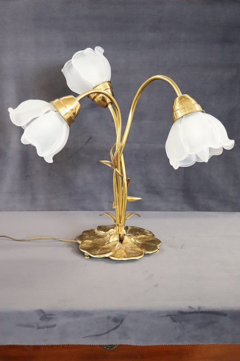 Lampe De Bureau Vintage En Laiton Et Verre-photo-3