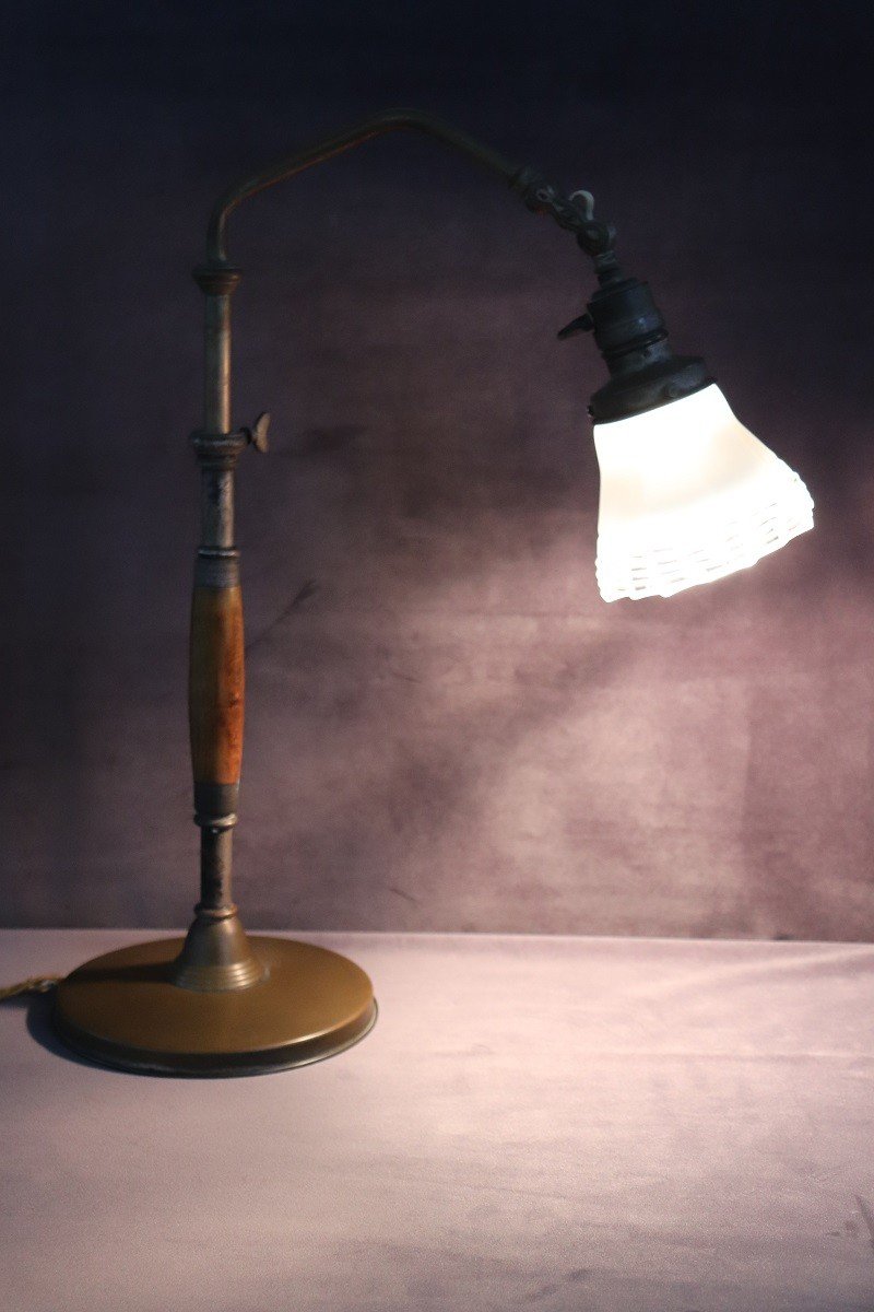 Lampe De Bureau Vintage En Laiton Et Verre-photo-2
