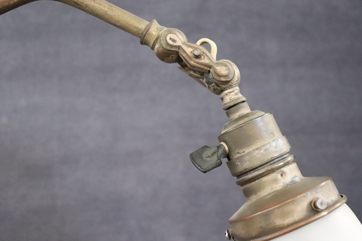 Lampe De Bureau Vintage En Laiton Et Verre-photo-2