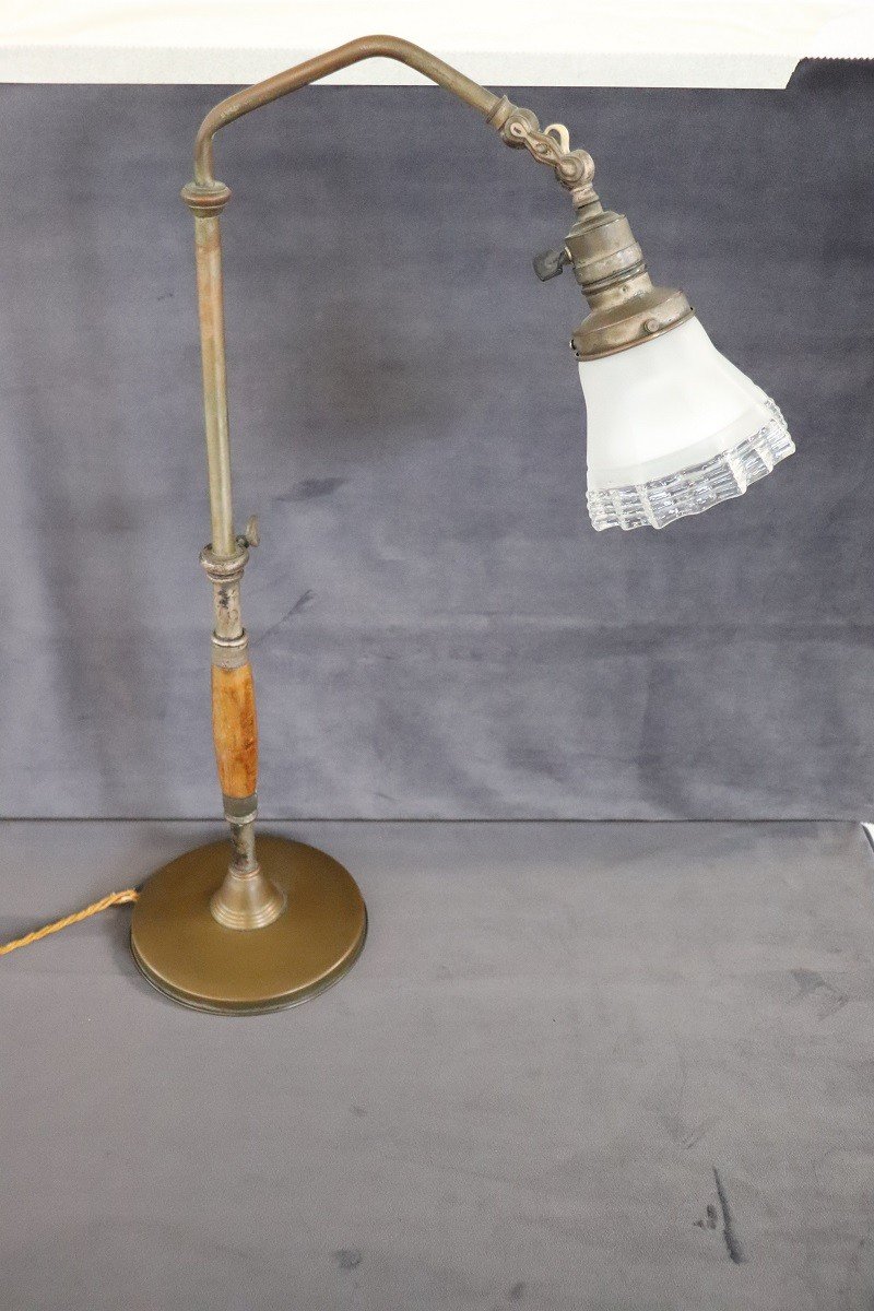 Lampe De Bureau Vintage En Laiton Et Verre-photo-6