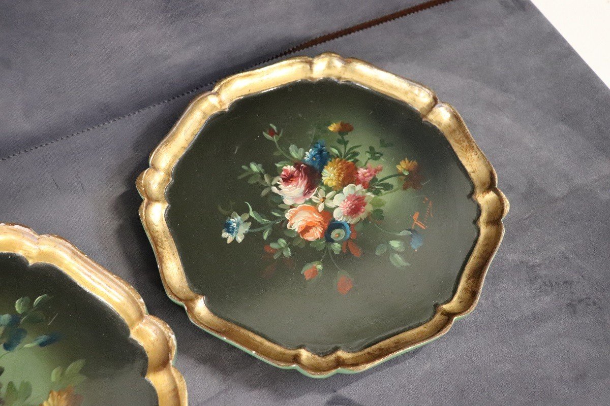 Paire De Plateaux Vintage En Bois Peint-photo-4