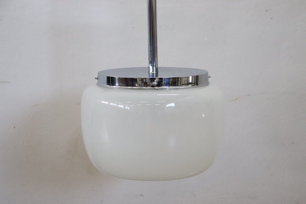 Opaline Glass And Chrome Pendant Light, 1960s-photo-3