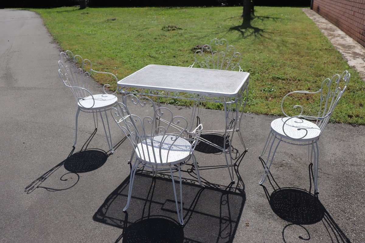 Garden Set In White Iron With Table And Armchairs, 1970s-photo-2