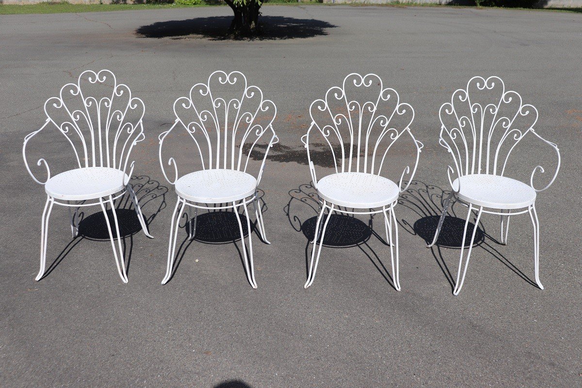 Garden Set In White Iron With Table And Armchairs, 1970s-photo-3