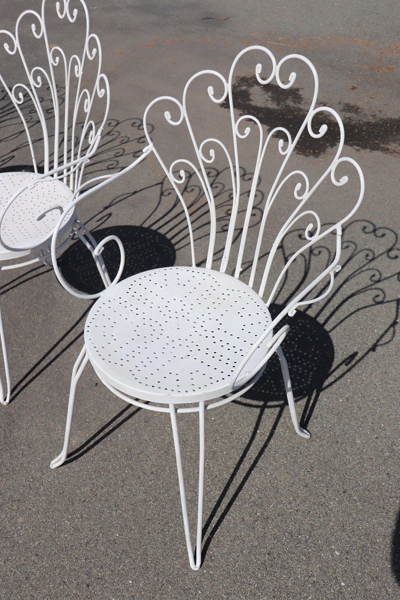 Garden Set In White Iron With Table And Armchairs, 1970s-photo-1