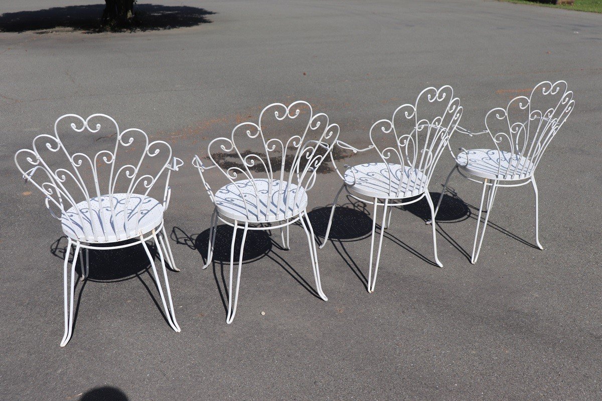 Garden Set In White Iron With Table And Armchairs, 1970s-photo-6