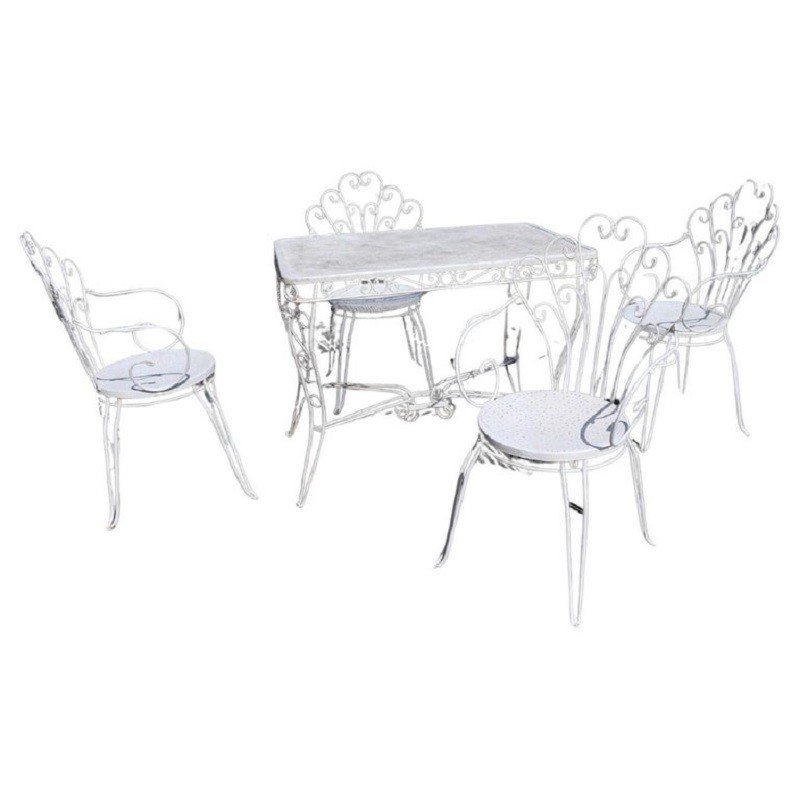 Garden Set In White Iron With Table And Armchairs, 1970s