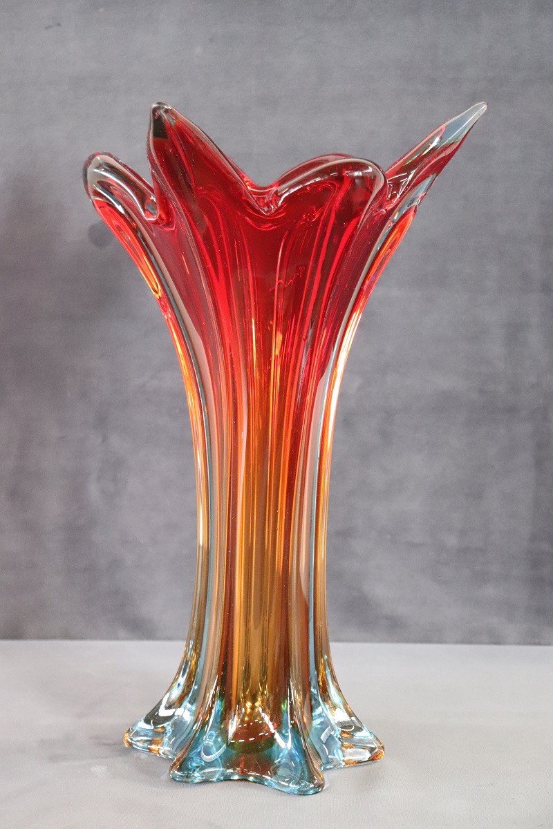Grand Vase Vintage Rouge En Verre d'Art De Murano, Italie, 1960s-photo-2