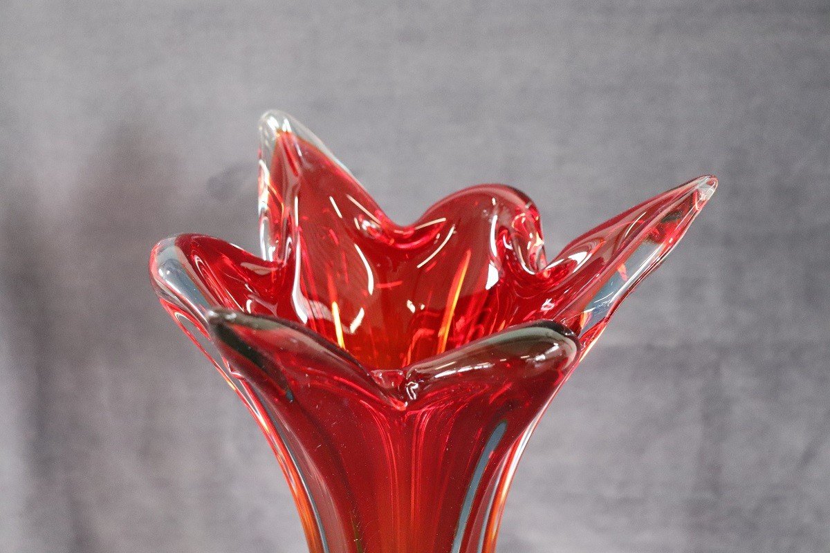 Vintage Italian Red Tall Vase In Murano Art Glass, 1960s-photo-1