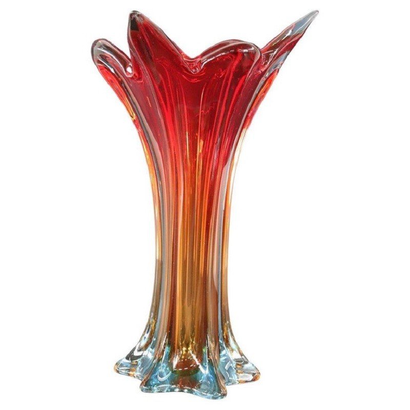Vintage Italian Red Tall Vase In Murano Art Glass, 1960s