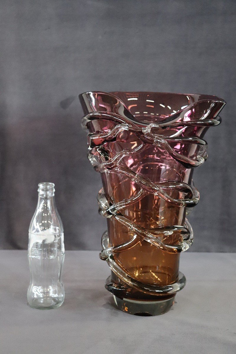 Large Italian Vase In Murano Art Glass, 1980s-photo-3