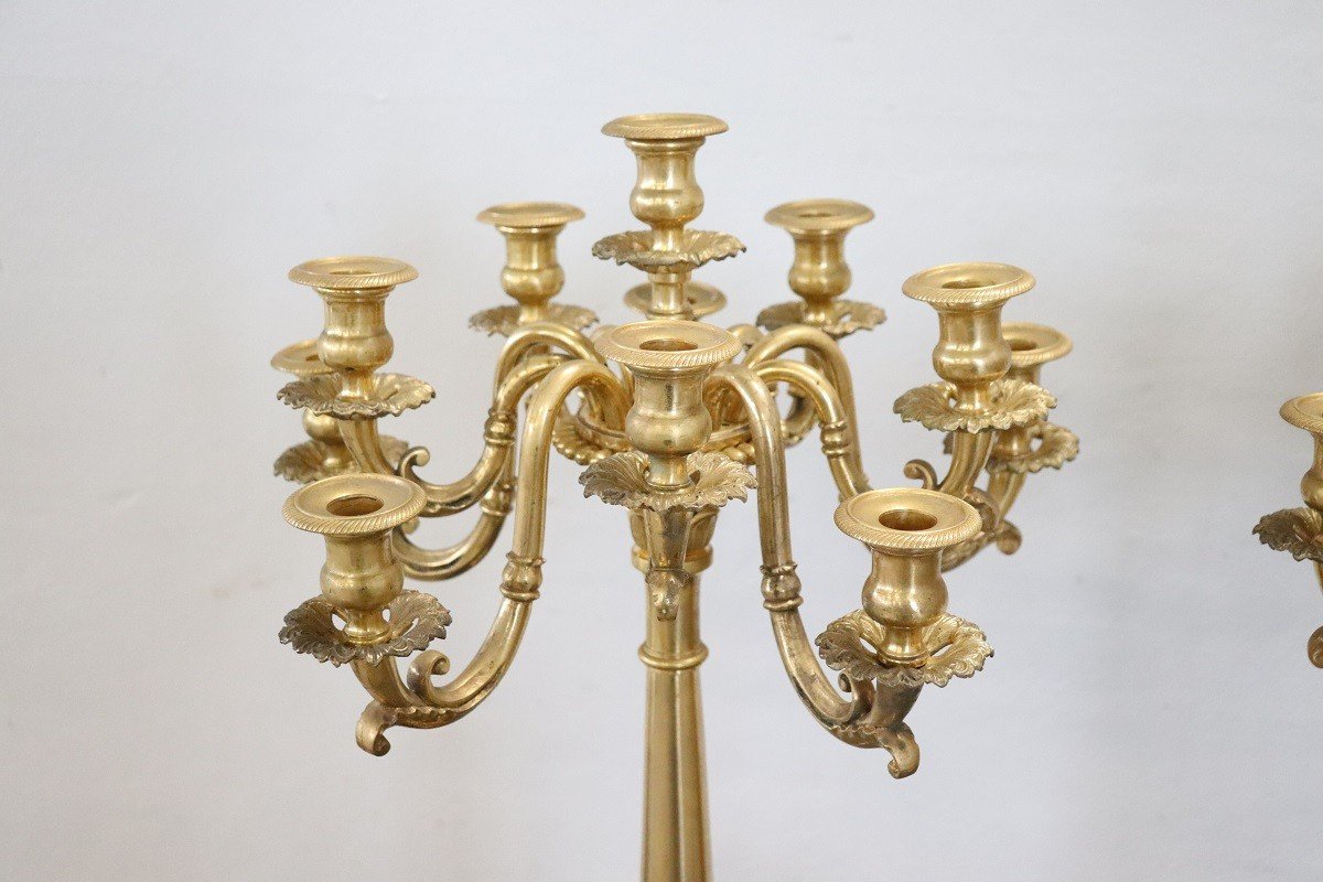 Candélabres  Anciens En Bronze Doré à onze Lumières, Fin Du 19ème Siècle, Set De 2-photo-7