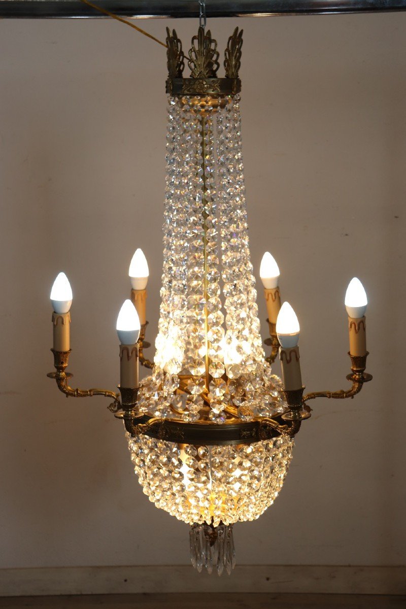 Lustre En Bronze Doré Et Cristal Avec 10 Ampoules-photo-2