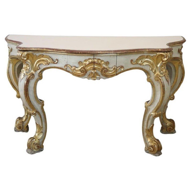 Table Console En Bois Sculpté Et Doré