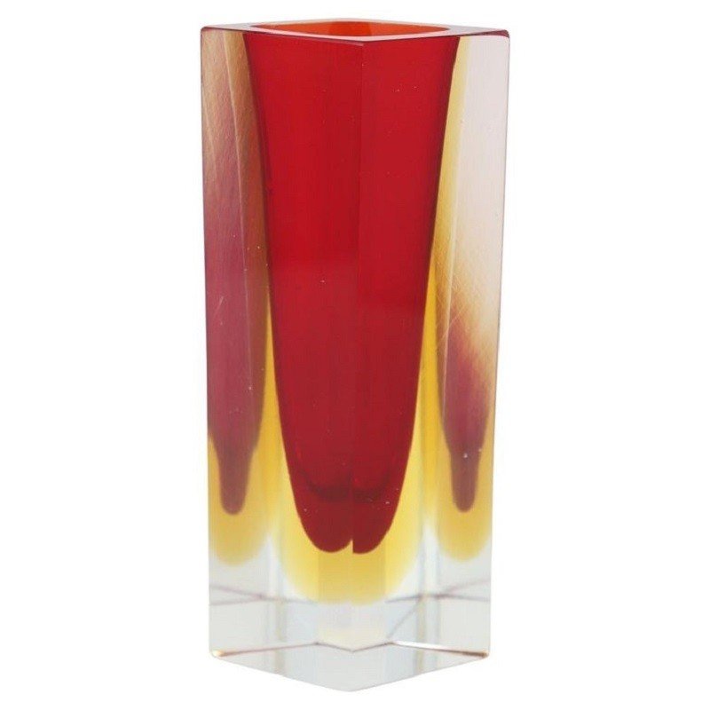 Vase En Verre De Murano Rouge Et Jaune, 1970
