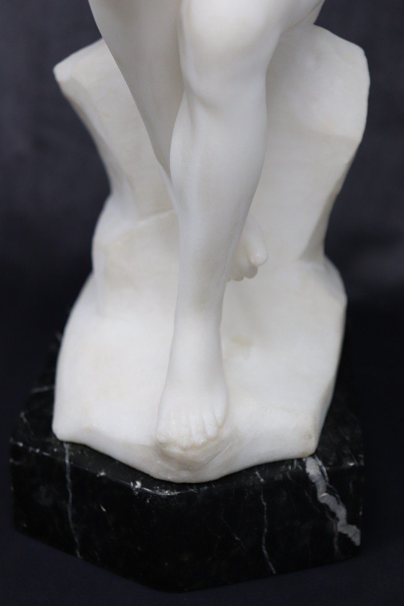 Art Deco Sculpture In White Carrara Marble, 1920s-photo-3