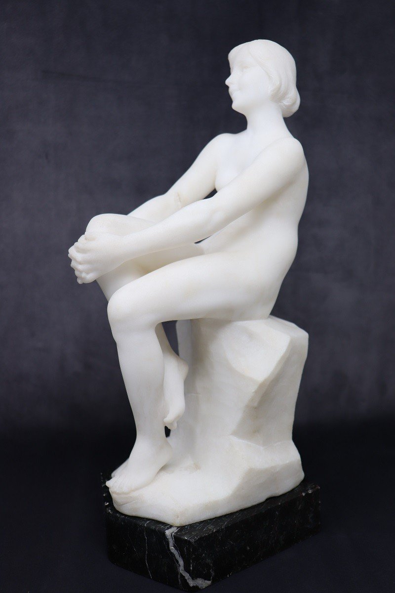 Art Deco Sculpture In White Carrara Marble, 1920s-photo-4
