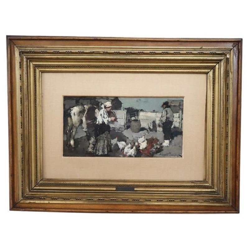 Oil Painting On Cardboard, Framed