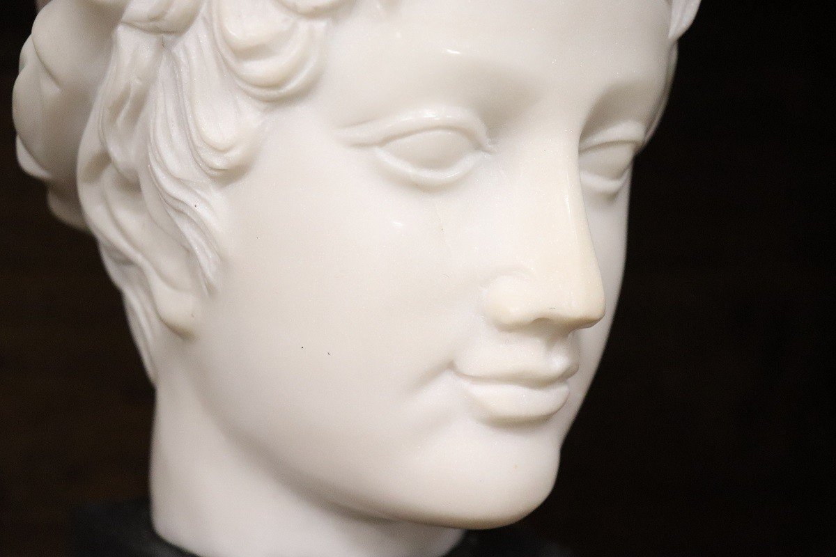 Tête De Jeune Bacchus, Sculpture En Marbre Blanc PRIX SPÉCIAL-photo-6