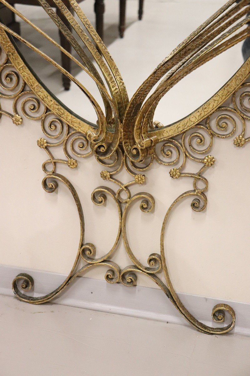 Oval Floor Mirror In Iron With Consolle Table In Marble Attributed To Pier Luigi Colli, 1950s-photo-2