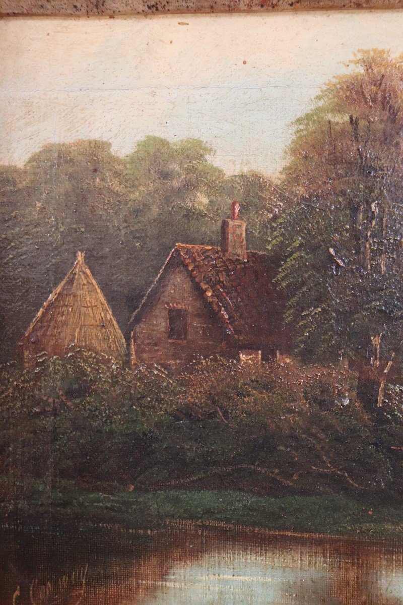 Paysage Anglais, Peinture à l'Huile Sur Toile, 19ème Siècle-photo-3