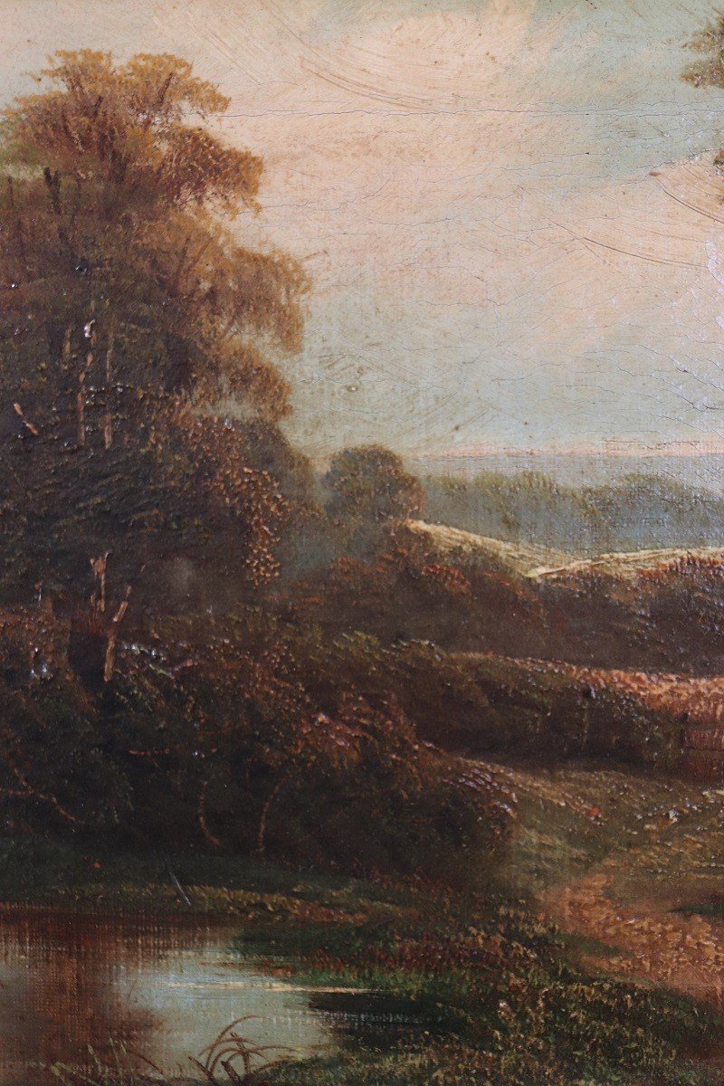 Paysage Anglais, Peinture à l'Huile Sur Toile, 19ème Siècle-photo-4
