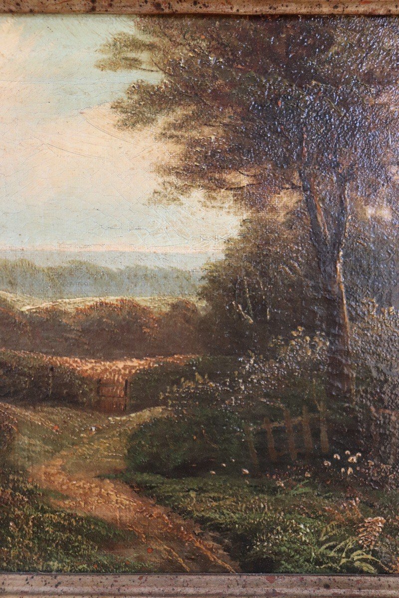 Paysage Anglais, Peinture à l'Huile Sur Toile, 19ème Siècle-photo-1