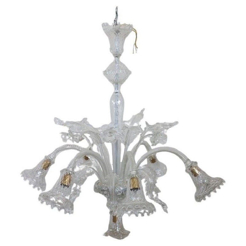 Lustre En Verre De Murano Transparent, 1980s