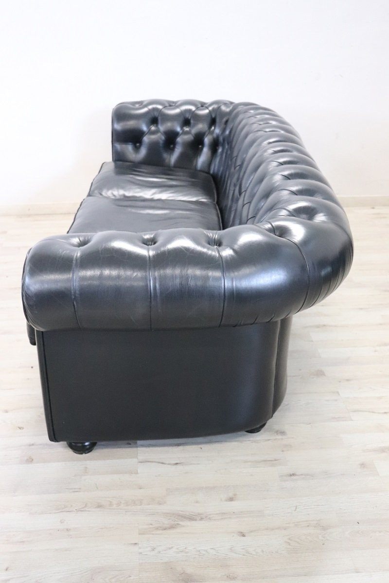 Set Of Sofa And Armchair In Black Leather, 1980s-photo-2