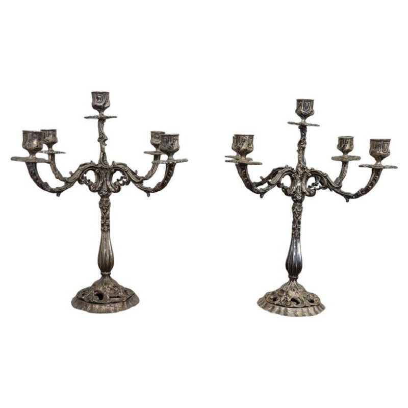 Bougeoirs En Métal Argenté, 1980s, Set De 2