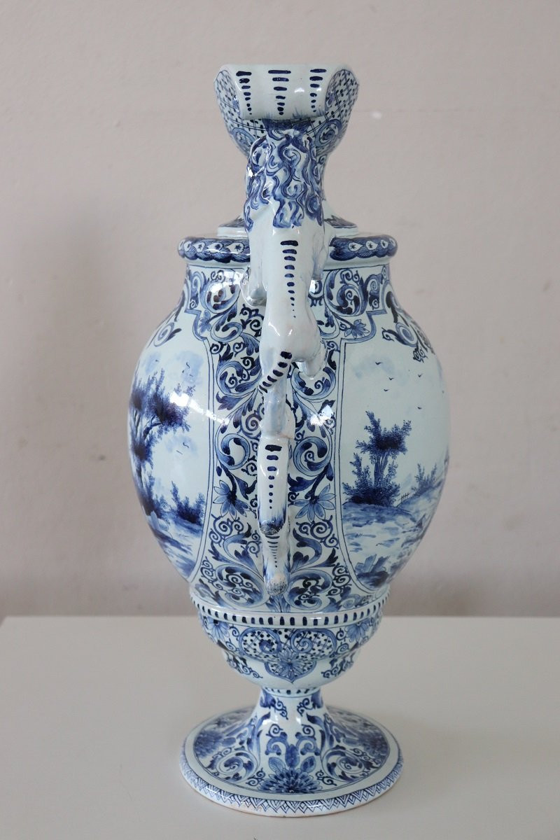 Vase En Majolique Avec Décorations De Lions, 19ème Siècle-photo-1