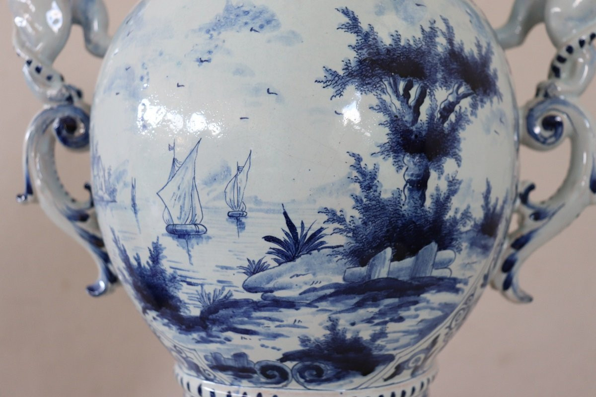 Vase En Majolique Avec Décorations De Lions, 19ème Siècle-photo-3