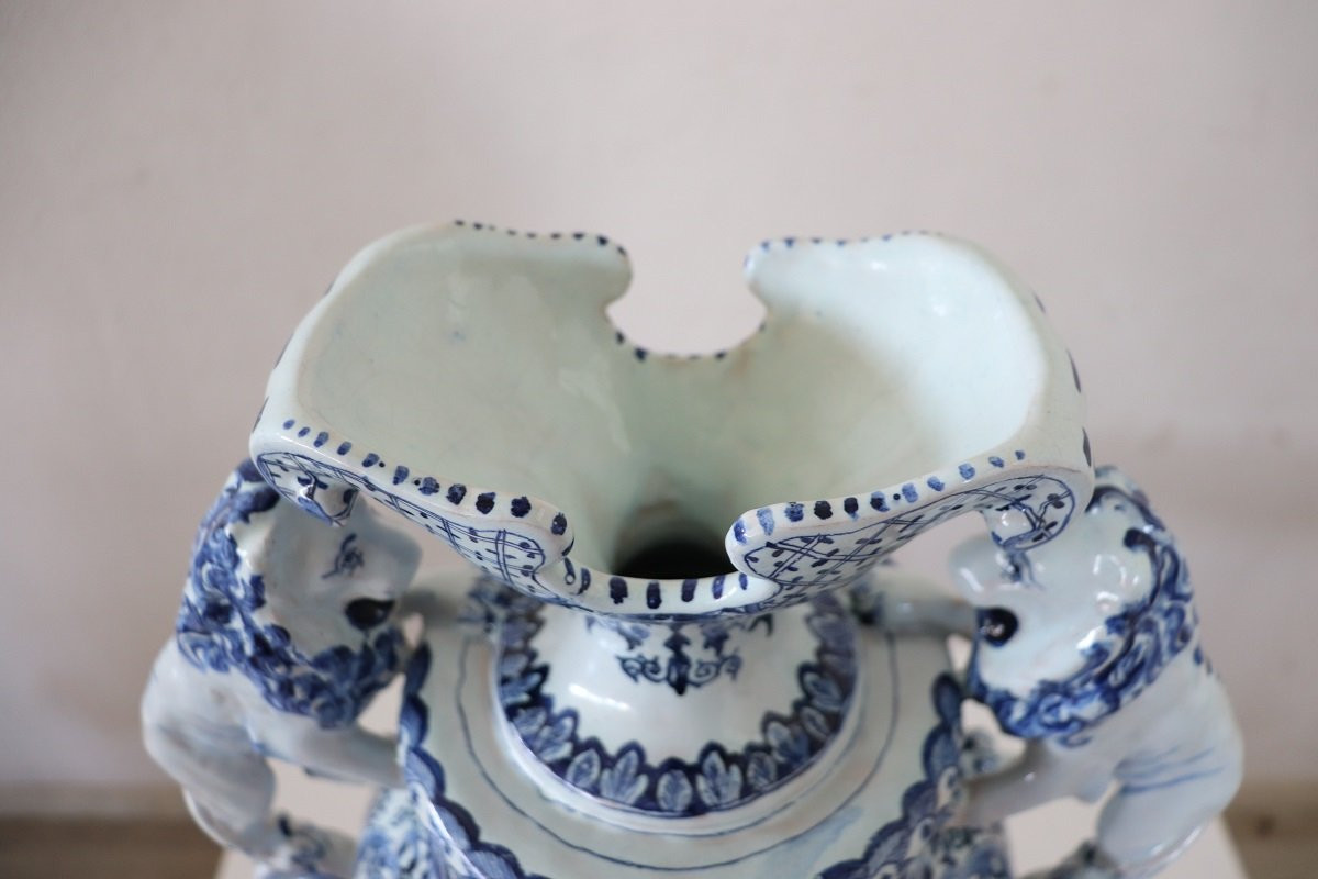 Vase En Majolique Avec Décorations De Lions, 19ème Siècle-photo-5