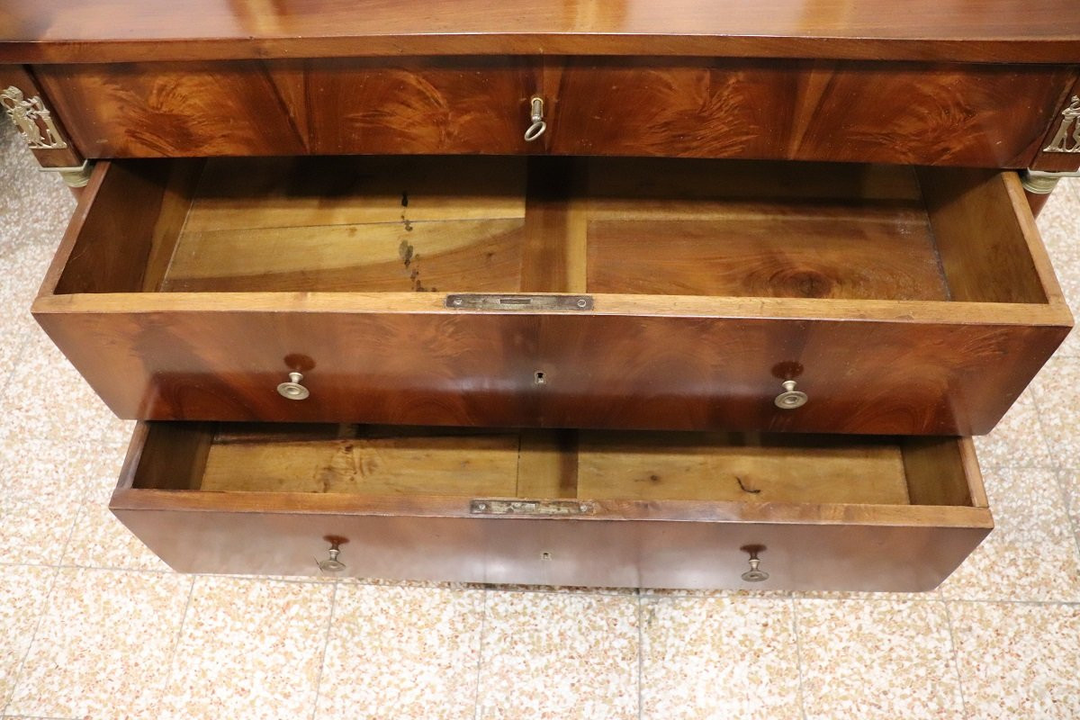 Antique Chest Of Drawers In Walnut And Gilded Bronze-photo-4