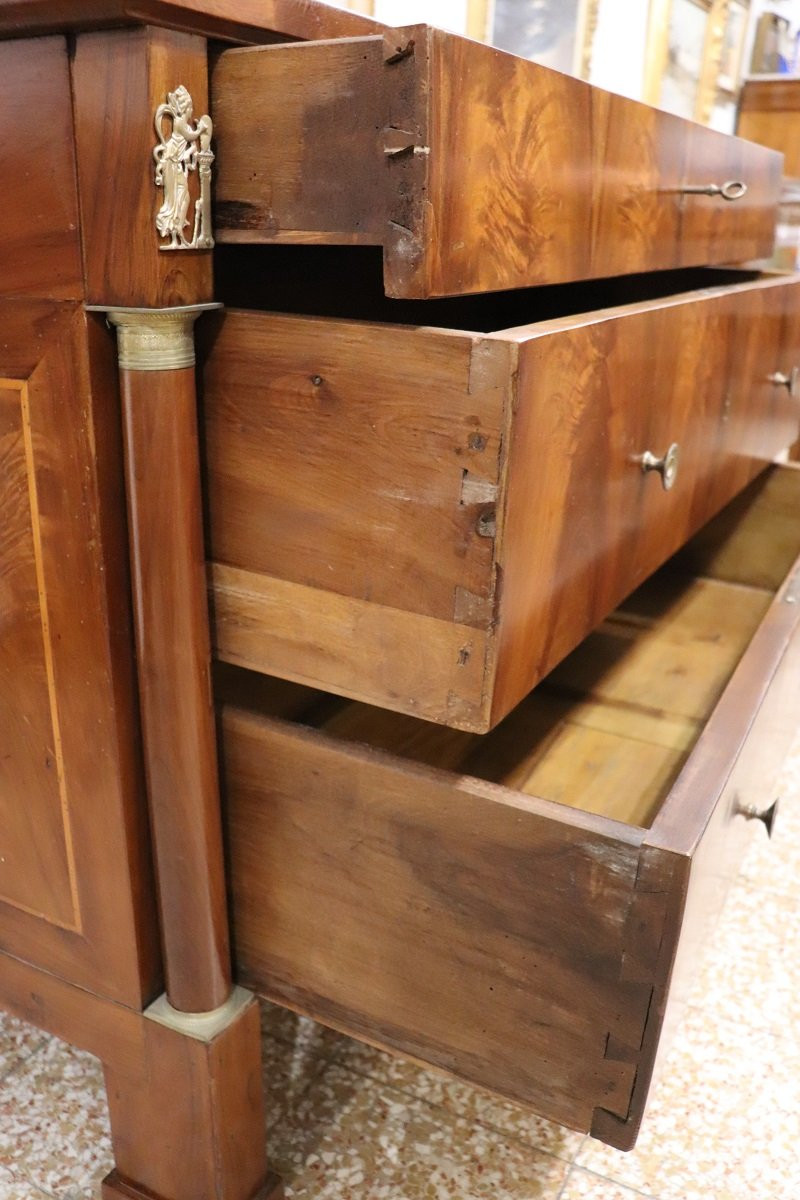 Antique Chest Of Drawers In Walnut And Gilded Bronze-photo-6