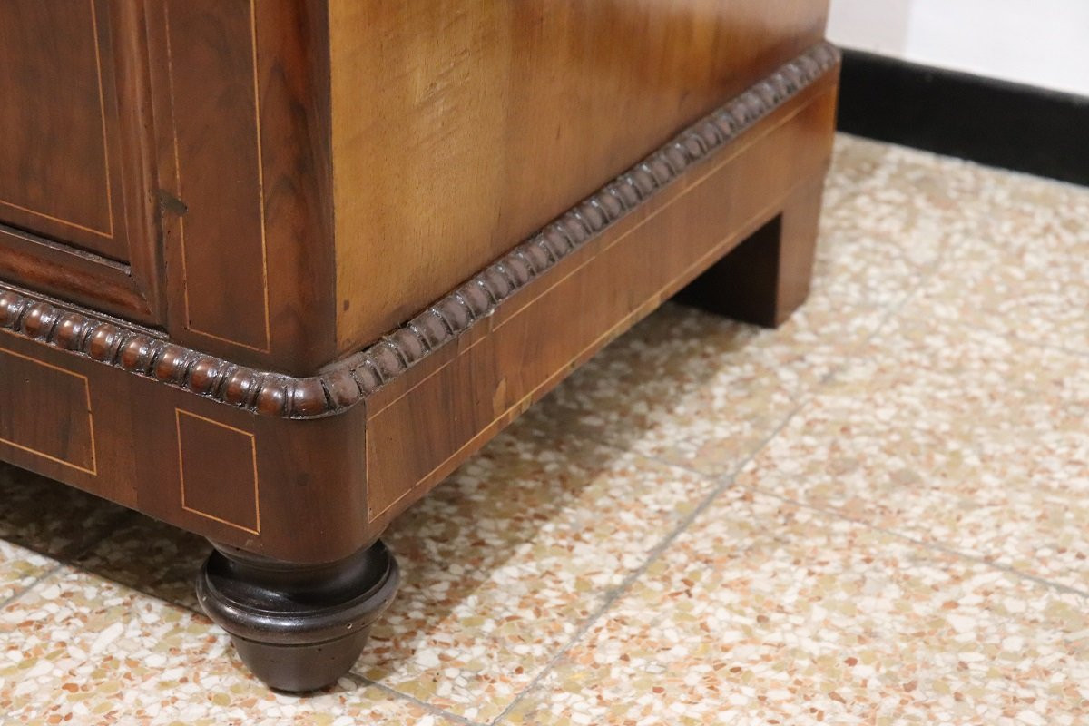 Antique Chest Of Drawers In Inlaid Walnut With Marble Top, 19th Century-photo-1