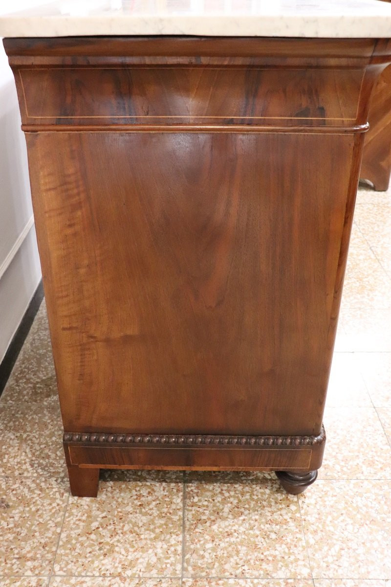 Antique Chest Of Drawers In Inlaid Walnut With Marble Top, 19th Century-photo-3