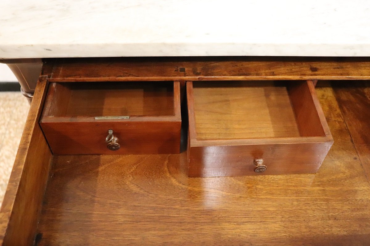 Antique Chest Of Drawers In Inlaid Walnut With Marble Top, 19th Century-photo-6
