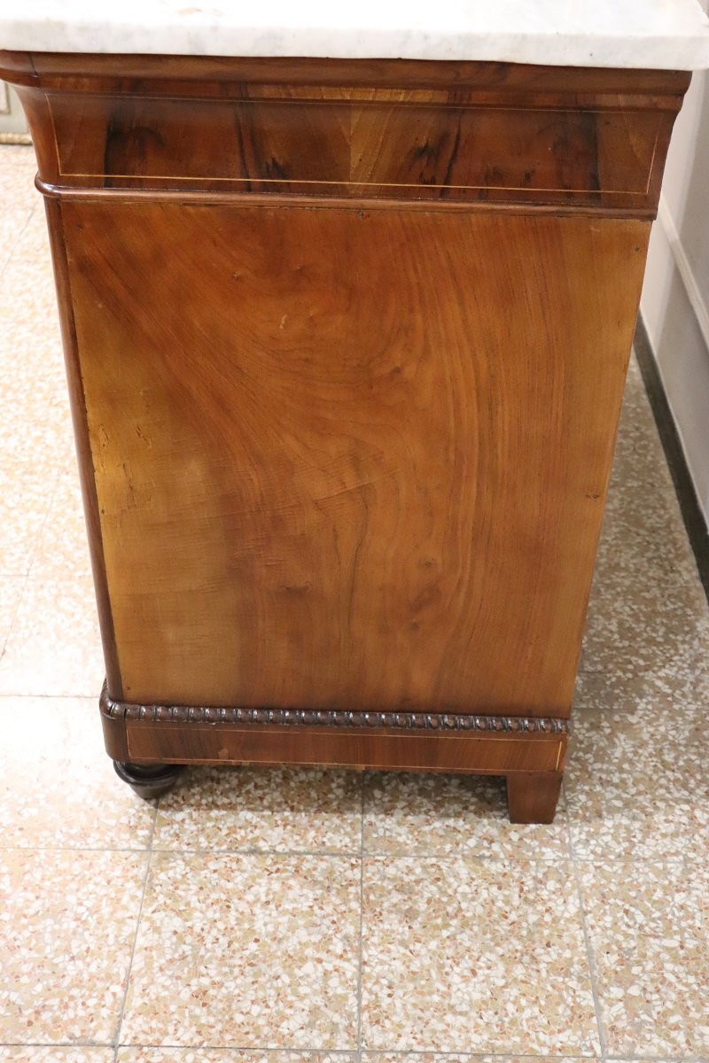 Antique Chest Of Drawers In Inlaid Walnut With Marble Top, 19th Century-photo-7