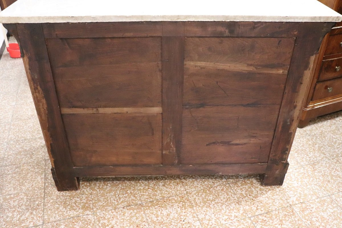 Antique Chest Of Drawers In Inlaid Walnut With Marble Top, 19th Century-photo-8